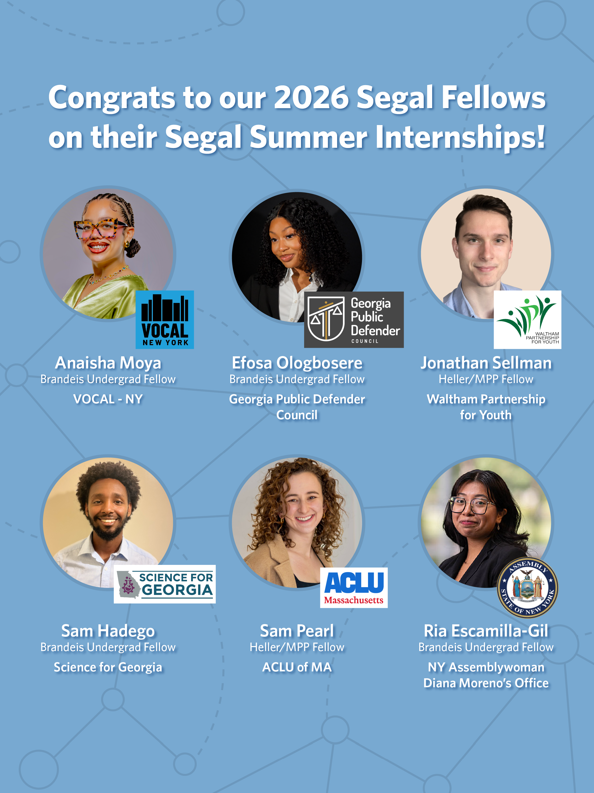 Image of Segal Fellows and their Internship Sites