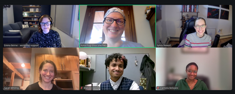 Zoom room screenshot of six participants smiling. 