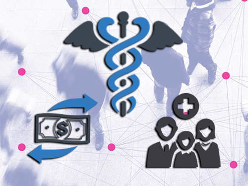 symbols representing healthcare, finance, and physicians