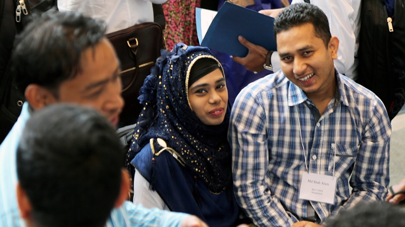 A candid shot of students at a COEX event