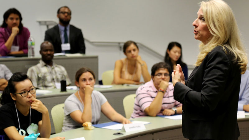 Brenda Anderson delivers a lecture to MBA students.