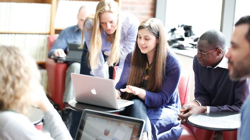 MBA students meeting in the Heller Library