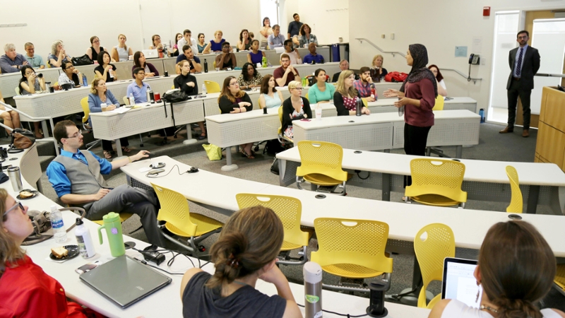 A student presenting at a TCP panel