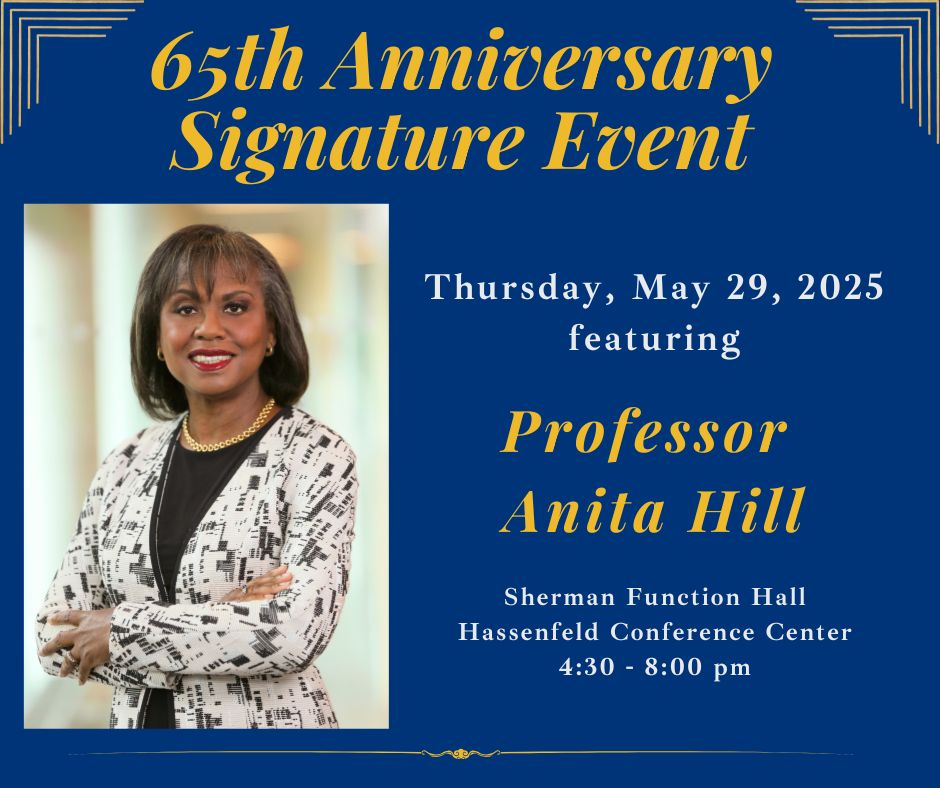 Banner with information about Heller 65th Anniversary Event with Anita Hill