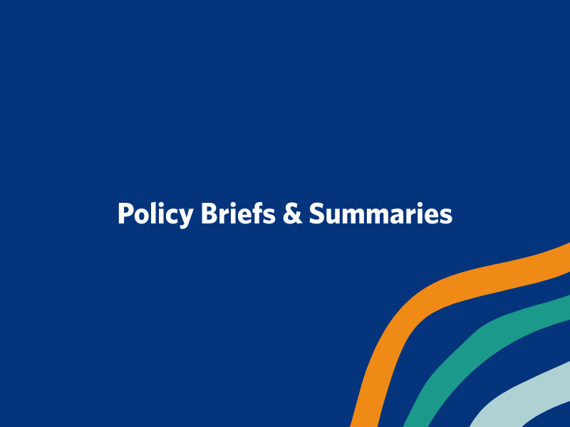 Text reads "Policy Briefs and Summaries" against a dark blue background