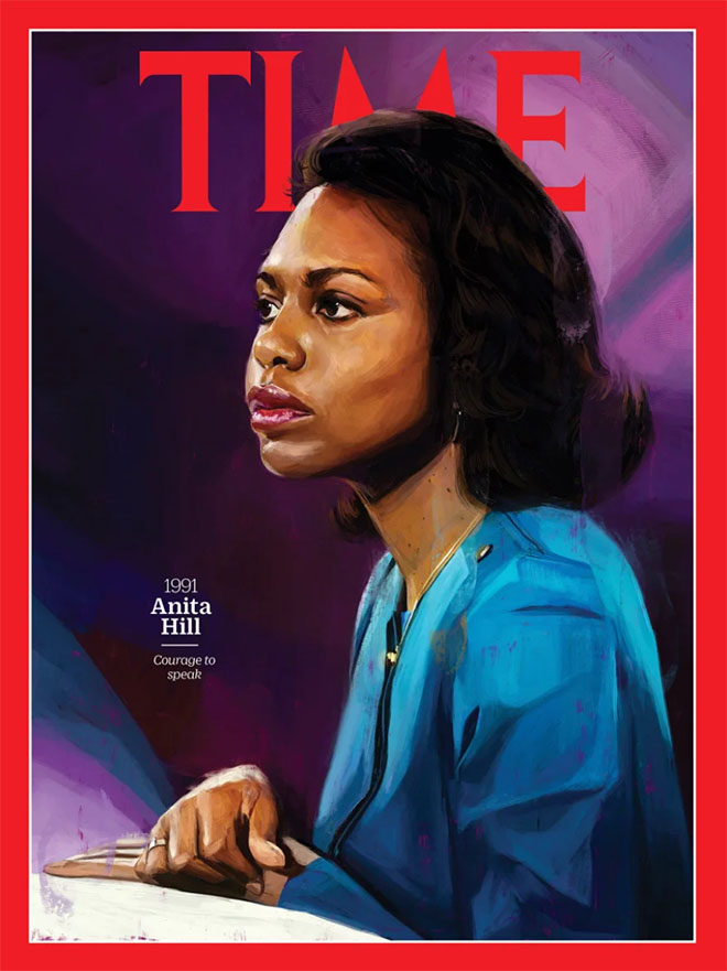 Illustration of a young Anita Hill on the cover of Time Magazine
